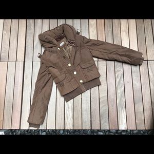 GIRDEAR Snap Closure Puff Collar Bomber Jacket